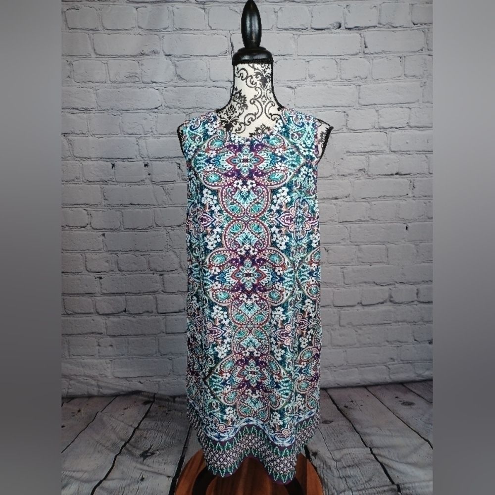 Apt 9 womens sleeveless stretch knit paisley print size large popover dress b11 - Picture 1 of 9